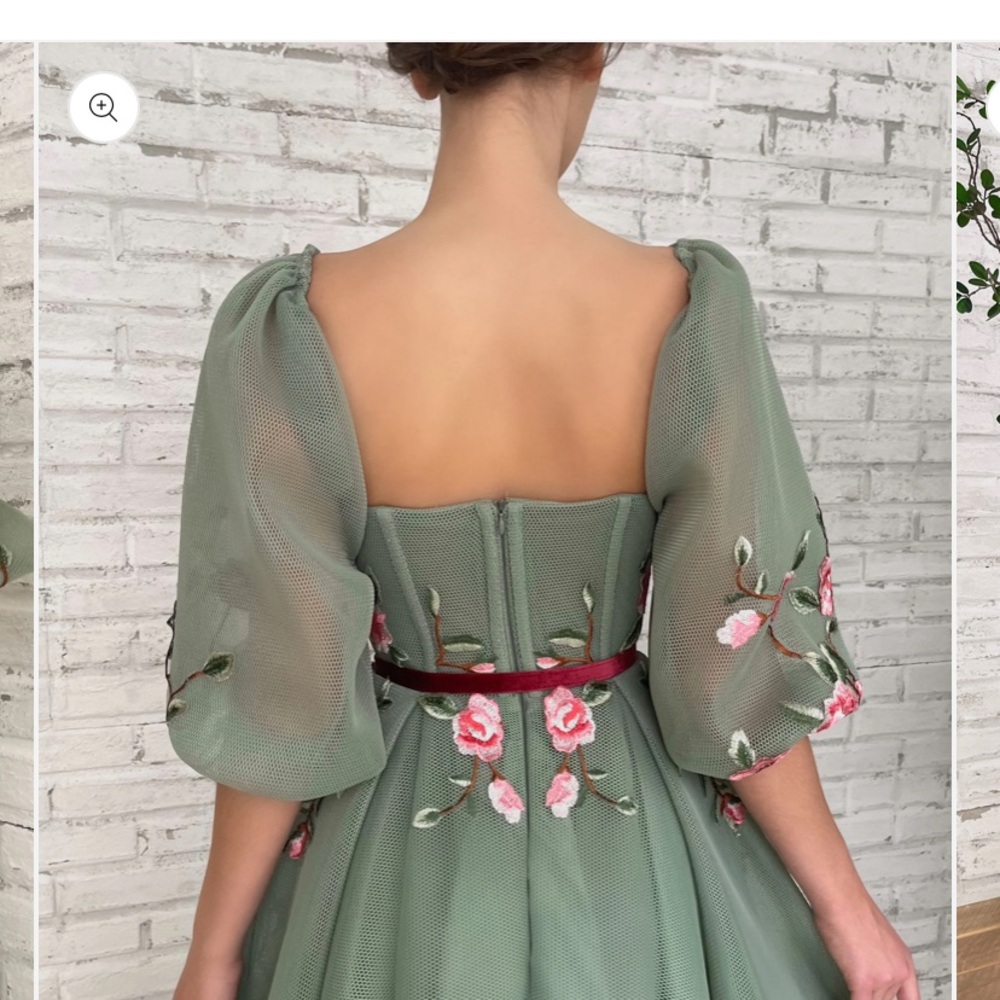 Teuta Matoshi Sage Green Maxi Dress with Pink Floral Embroidery - Picture 3 of 12